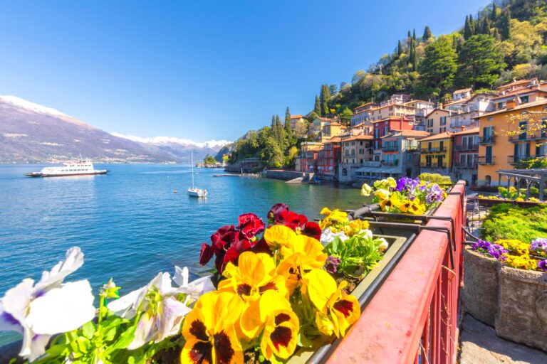 Colourful,Flowers,By,The,Lake,,Varenna,,Province,Of,Lecco,,Lake