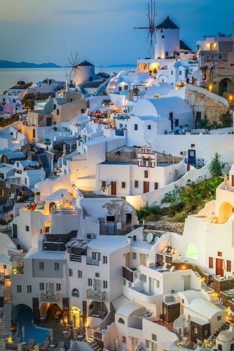 Lights,Of,Oia,Village,At,Blue,Night,Lose,Up,,Santorini