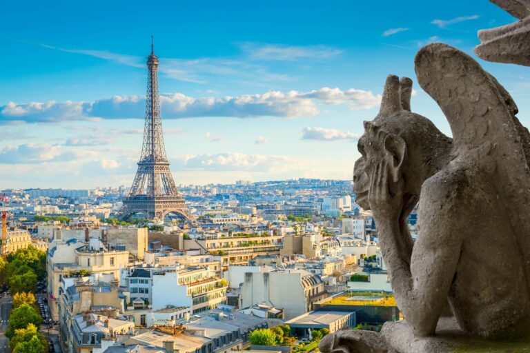 Landmarks,Of,Paris,,Famous,Eiffel,Tower,And,Paris,Roofs,,Paris