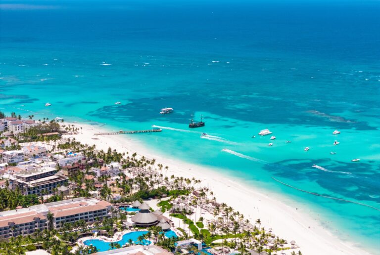Aerial,View,Of,Beautiful,Tropical,White,Sand,Los,Corales,Beach